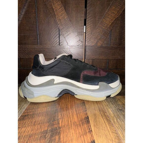 Balenciaga Triple S Black/Noir/Bordeaux/Burgundy Suede Nylon Men’s Size 6US - Picture 6 of 15